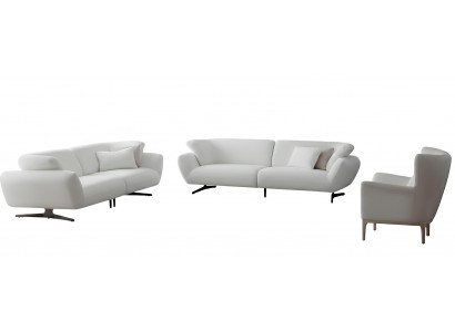 Sofa-Set 3-Sitzer-Sofa Sessel Weiß Moderner Stil Weiche Armlehnen Neu