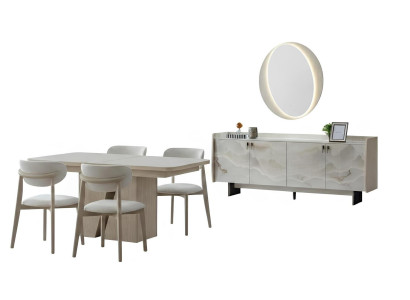 Esszimmer-Set Tisch Konsoltisch Spiegel Beige Farbe Moderner Stil Neu
