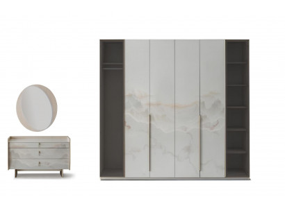 Schlafzimmer-Set Kommode Kleiderschrank Weiß Farbe Moderner Stil Neu