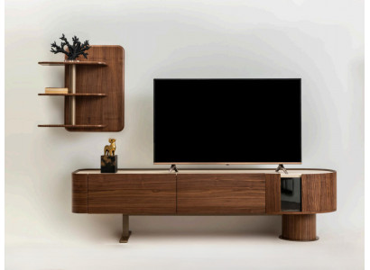 TV-Wandmöbel Set Moderner Stil Braune Holzrahmen Geräumige Regale