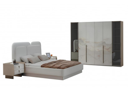 Schlafzimmer-Set Nachttisch Bett Weiß Farbe Moderner Stil Kopfteil Neu