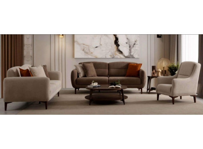 Wohnzimmer Möbel Set Moderner Stil Braun Holzgestell Kissen Weich