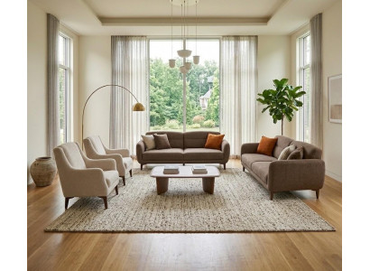Wohnzimmer Möbel Set Moderner Stil Braun Holzgestell Kissen Weich