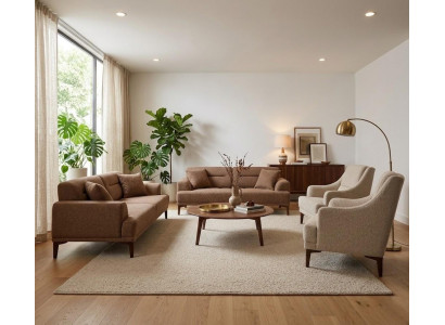 Wohnzimmer Möbel Moderner Stil Braun Holzgestell Entspannend Elegant