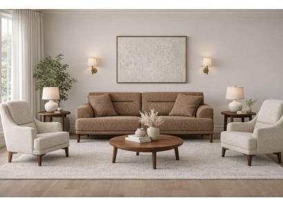 Wohnzimmer Möbel Set Moderner Stil Braun Holzgestell Kissen Weich