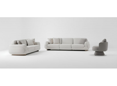 Sofa-Set Sofa Sessel Weiß Moderner Stil Weiche Armlehnen Holzrahmen