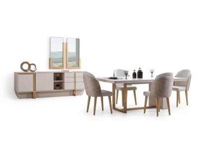 Esszimmer-Set Moderner Stil Beige Farbe Elegantes Design Polsterstühle