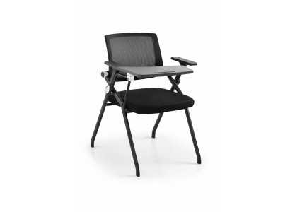 Ergonomischer Seminarstuhl mit Mesh-Rückenlehne und klappbarem Tablet