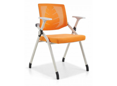 Ergonomischer Seminarstuhl mit Armlehnen und Netzrückenlehne in Orange