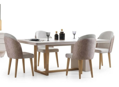 Esszimmer Set Moderner Stil Beige Farbe Elegantes Design Holzrahmen