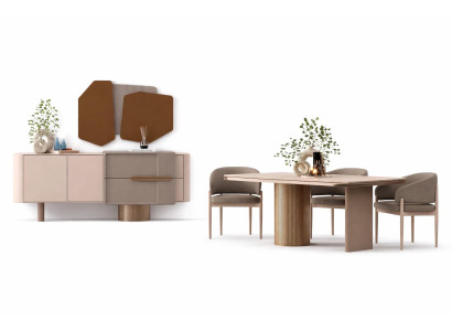 Esszimmer Set Moderner Stil Beigefarbene Polsterstühle Holzgestell