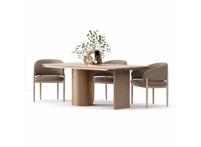 Esszimmer Set Moderner Stil Beige Geräumiger Tisch Elegantes Design