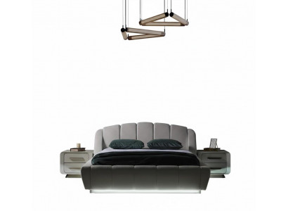 Schlafzimmer-Set Nachttisch Bett Weiß Grau Moderner Stil Holzrahmen
