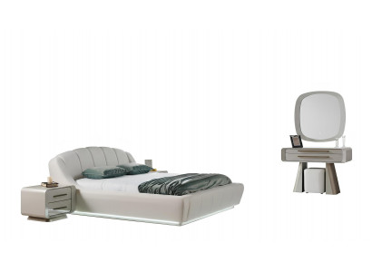 Schlafzimmer-Set Nachttisch Bett Kommode Spiegel Beige Moderner Stil