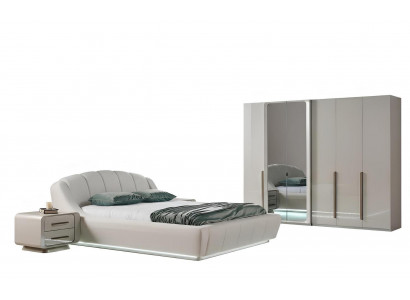 Schlafzimmer-Set Nachttisch Bett Kleiderschrank Beige Moderner Stil Neu