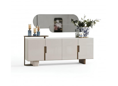 Konsoltisch Moderner Stil Beige Farbe Holzrahmen Spiegel Holzfüße Neu