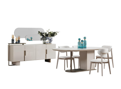 Esszimmer-Set Tisch Konsoltisch Spiegel Beige Farbe Moderner Stil Neu
