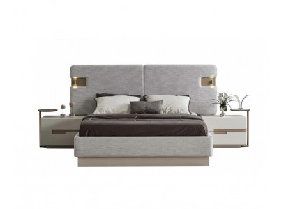 Schlafzimmer-Set Nachttisch Bett Beige Farbe Moderner Stil Kopfteil Neu