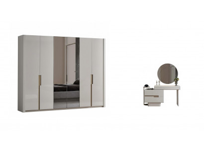 Schlafzimmer-Set Kleiderschrank Kommode Beige Farbe Moderner Stil Neu
