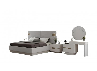 Schlafzimmer-Set Nachttisch Bett Kommode Spiegel Beige Moderner Stil
