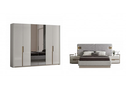 Schlafzimmer-Set Nachttisch Bett Kleiderschrank Beige Moderner Stil