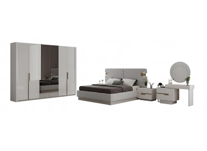 Schlafzimmer-Set Nachttisch Bett Kleiderschrank Kommode Spiegel Beige