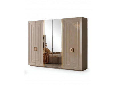 Kleiderschrank Beige Farbe Moderne Stil Holzrahmen Spiegelfassade Neu