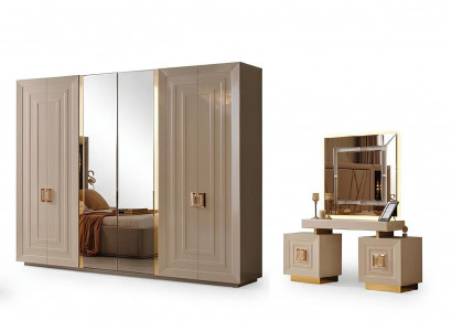 Schlafzimmer-Set Kleiderschrank Spiegel Beige Moderne Stil Holzrahmen