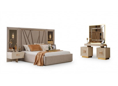 Schlafzimmer-Set Nachttisch Bett Kommode Spiegel Beige Moderner Stil