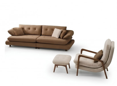 Sofa-Set Sofa Sessel Puff Weiß Braun Moderner Stil Weiche Armlehnen