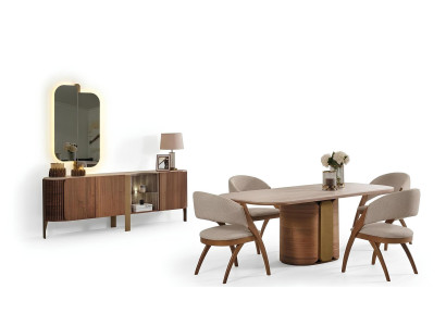 Esszimmer-Set Tisch Konsoltisch Spiegel Braun Farbe Moderner Stil Neu