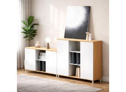 Modernes Sideboard weiß Holzoptik mit Stauraum Wohnzimmer Möbel Sideboard