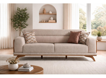 Hochwertiges Sofa Beige 3 Sitzer Couch Wohnzimmer Komfort Stil
