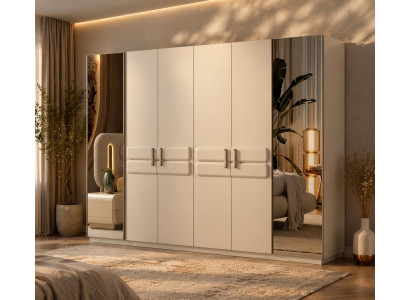 Beiger Schlafzimmer Kleiderschrank Designer Glastüren Spiegeltüren