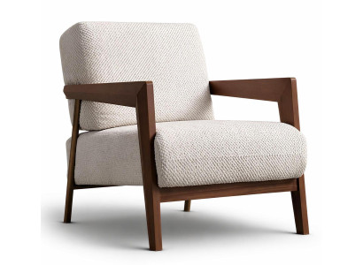 Gemütlicher Sessel Stoff Beige Modern Minimalistisch Holzakzente
