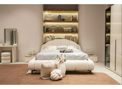 Schlafzimmer Set Bett 2xNachttisch Beige Moderner Stil Gemütlich Bequem