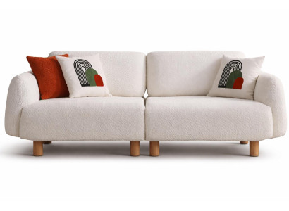 Gemütliches Luxus 3-Sitzer Sofa Weiß Stoff Modern Weich Mit Holz