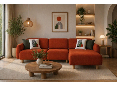 Polstergarnitur 4-Sitzer Sofa Pouf Orange Modern Praktisch 2 tlg