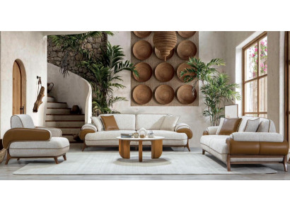 3 sitzer Sofa Stoffbezug Holzgestell Einzelsessel Mittlere Härte Neu