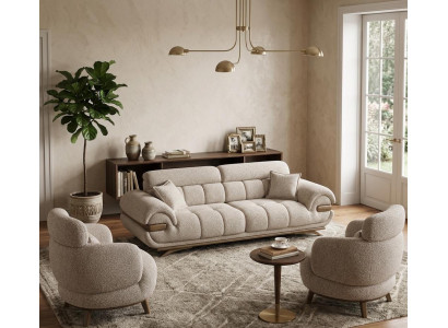 3 Sitzer Sofa Sessel Stoffbezug Holzrahmen Mittlere Härte Modern Neu