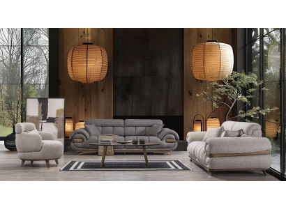 Sofas Sessel Set Stoffbezug Holzgestell Mittlerer Härtegrad Kissen