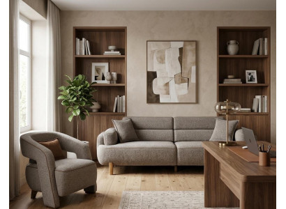 3 Sitzer Sofa Sessel Stoffbezug Holzrahmen Mittlere Härte Modern Neu