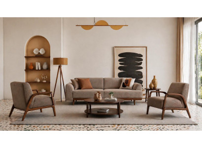 Lux 3-Sitzer Sofa mit 2x Sesseln in Braun Moderne Polstergarnitur