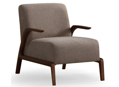 Brauner Stoffsessel Modern Stilvoll Minimalistisch Holzdetails