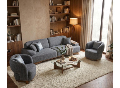 4 Sitzer Sofa Sessel Stoffbezug Holzrahmen Mittlere Härte Modern Neu