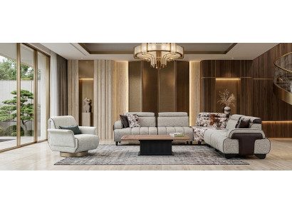 Ecksofa L Form Sessel Holzrahmen Stoffbezug Armlehnen Kissen modular