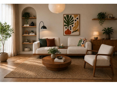 Modernes Sofa 3-Sitzer Sessel Komfortabel Zeitlos Weiß Stoff 2tlg
