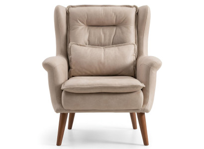 Sessel Leder Beige Moderner Stil Minimalistisch Holzelemente