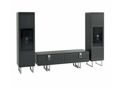 Modernes 3-tlg. Set mit TV-Lowboard und 2 schmalen Vitrinen
