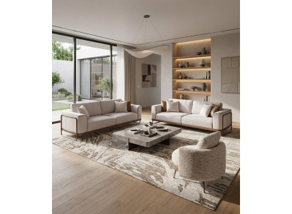 Sofa Set 2x 3-Sitzer Sofa 1x Sessel Modern Edel Weiß Luxus Design Neu